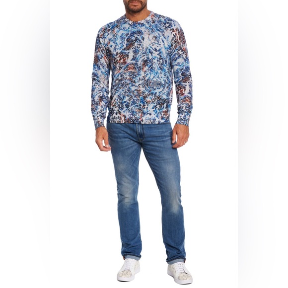 Robert Graham Barrel Paisley Graphic Print Linen & Cotton Knit Crewneck Sweater - Picture 3 of 13